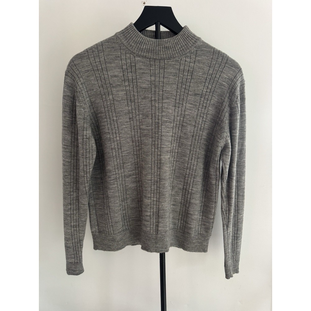 Amber Stone Merino Wool Sweater Women‎ Sz S Gray Ribbed Mock Neck New Wool